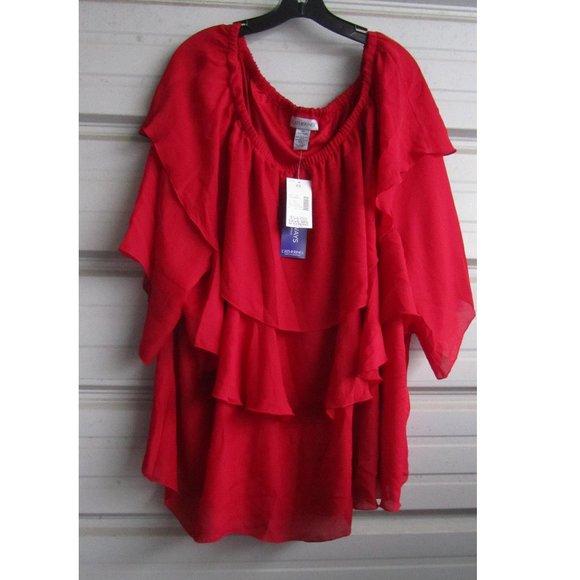 💓NEW💓 Plus Size 4X 30/32 Red Blouse Top Shirt Womens Catherines Valentines Day - Picture 1 of 4